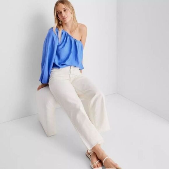 🆕👕Future Collective by Jenny Lopez One Shoulder Balloon Sleeve Blouse Top - Picture 3 of 6